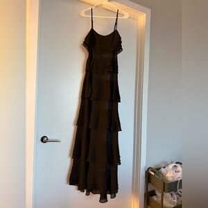 Black Ruffled Tiered Maxi Dress with Spaghetti Straps